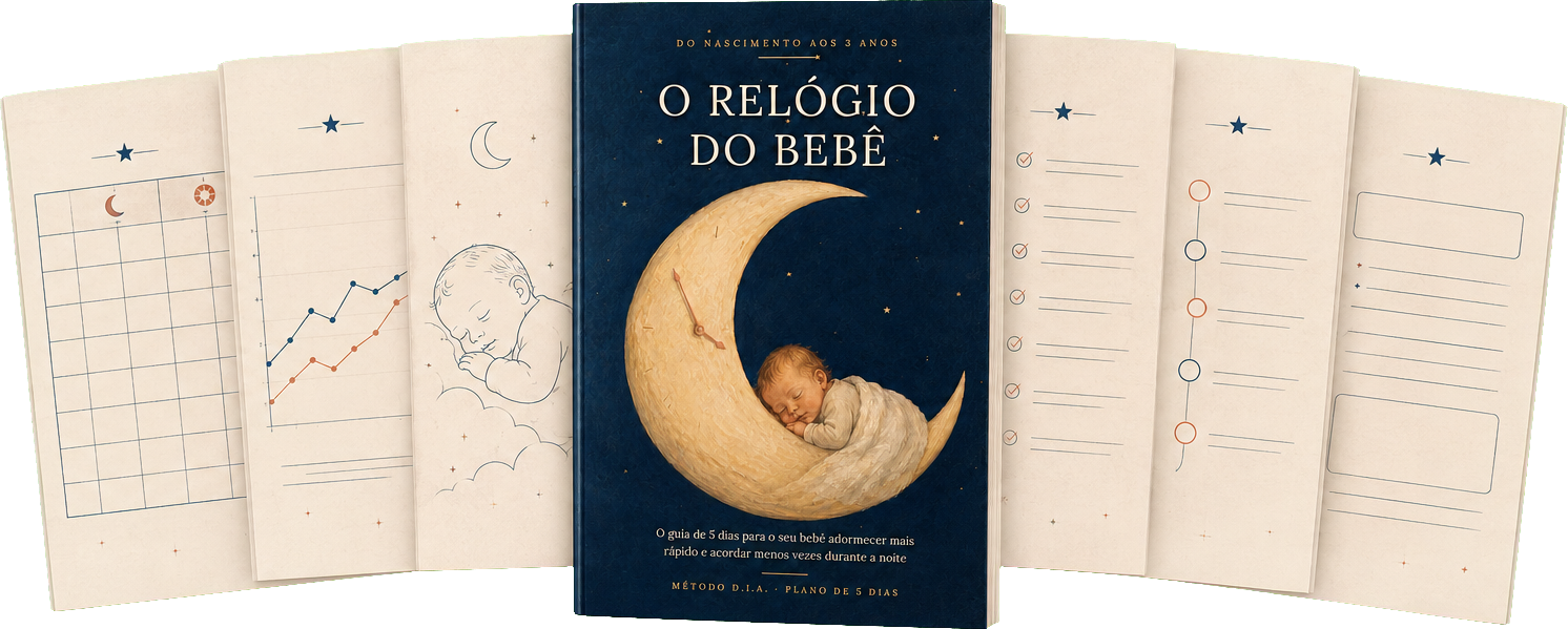 Guia O Relógio do Bebê aberto com páginas de acompanhamento do sono